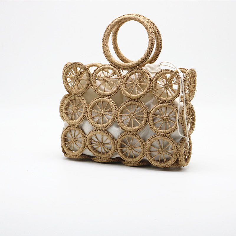 Round Woven Basket Bag - Handwoven Handbag