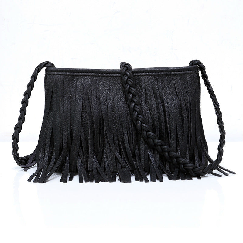 Woven Tassel Crossbody Bag - PU Leather Bag for Women