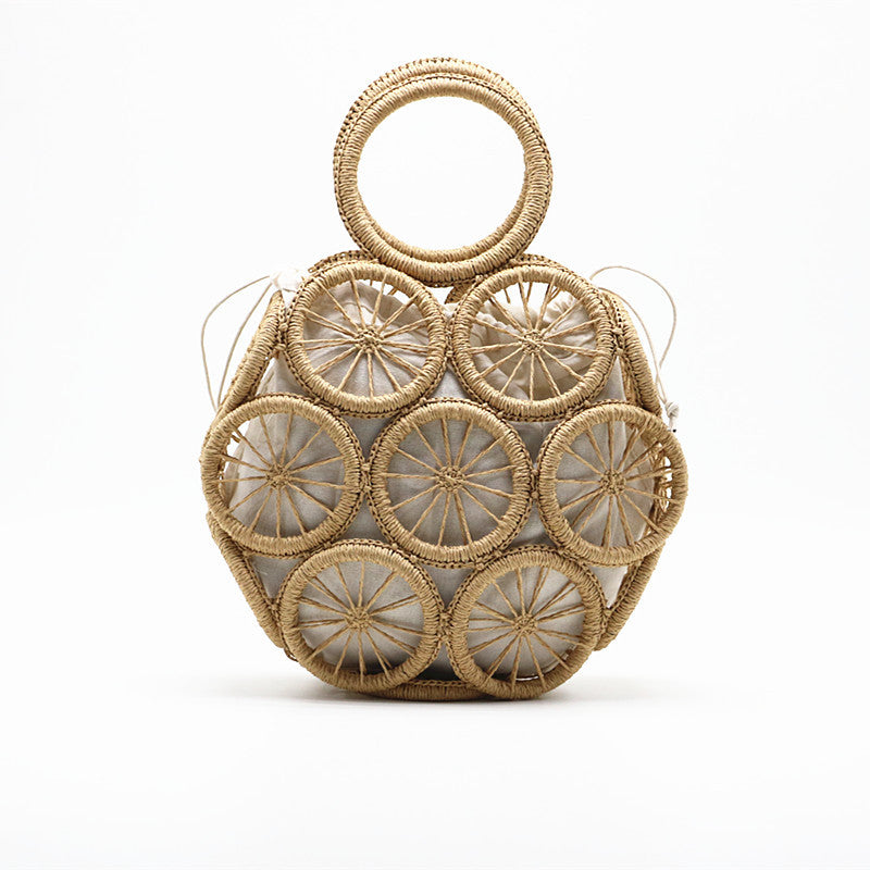 Round Woven Basket Bag - Handwoven Handbag