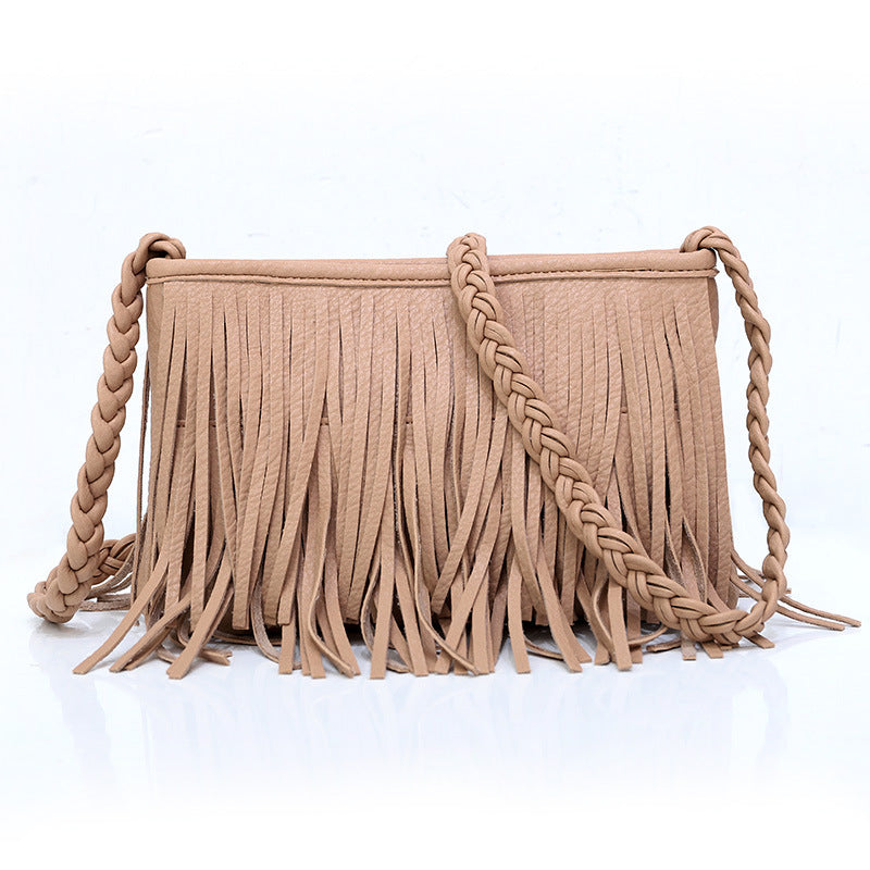 Woven Tassel Crossbody Bag - PU Leather Bag for Women