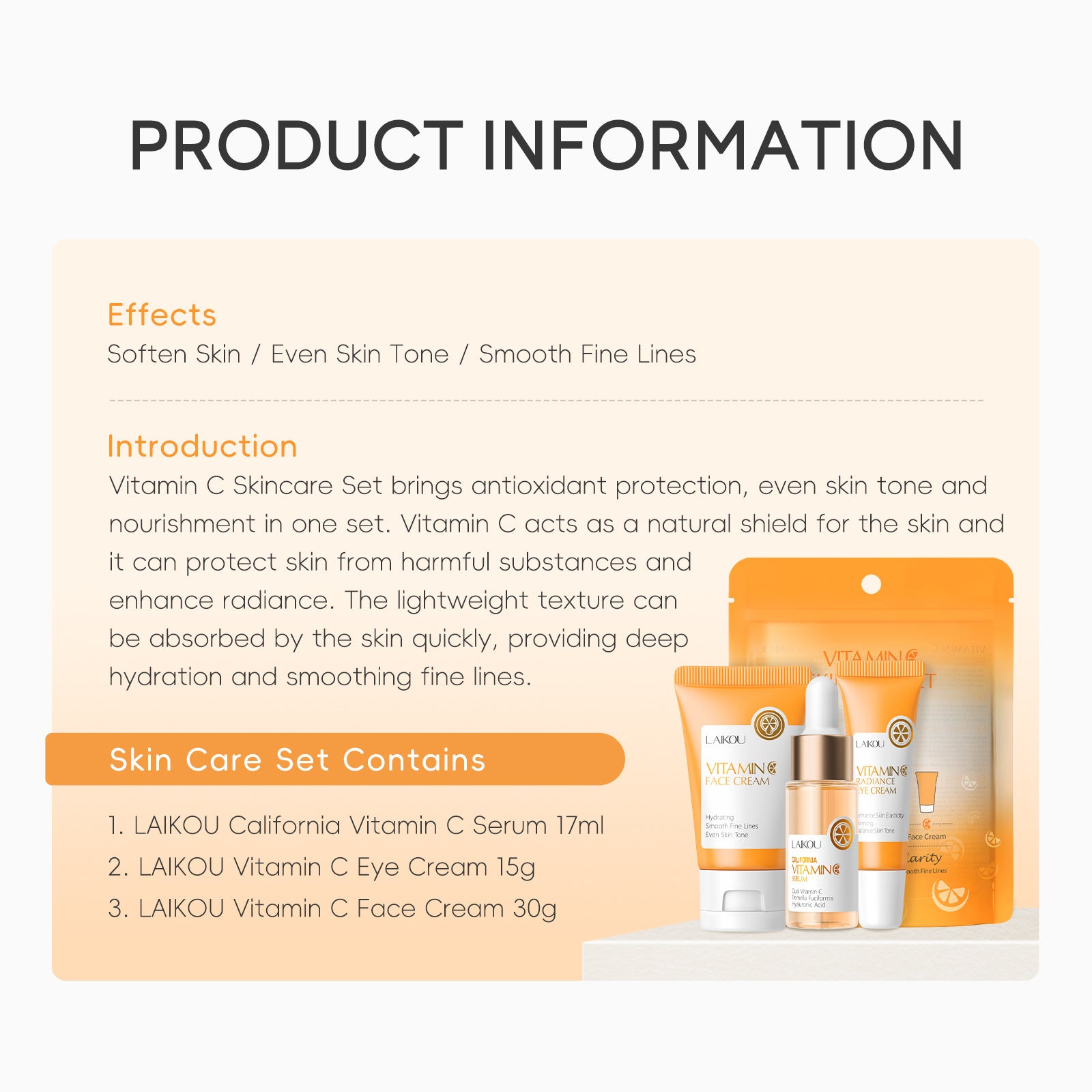 Laikou Vitamin C Skin Care Set 3-piece Set