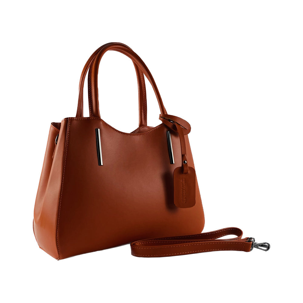 RB1004AM | Genuine Leather Hand Bag Made in Italy with Removable Shoulder Strap and Gunmetal Metal Carabiner Attachments - Paprika Color - Size: 33 x 25 x 15 cm + Handles 13 cm-2