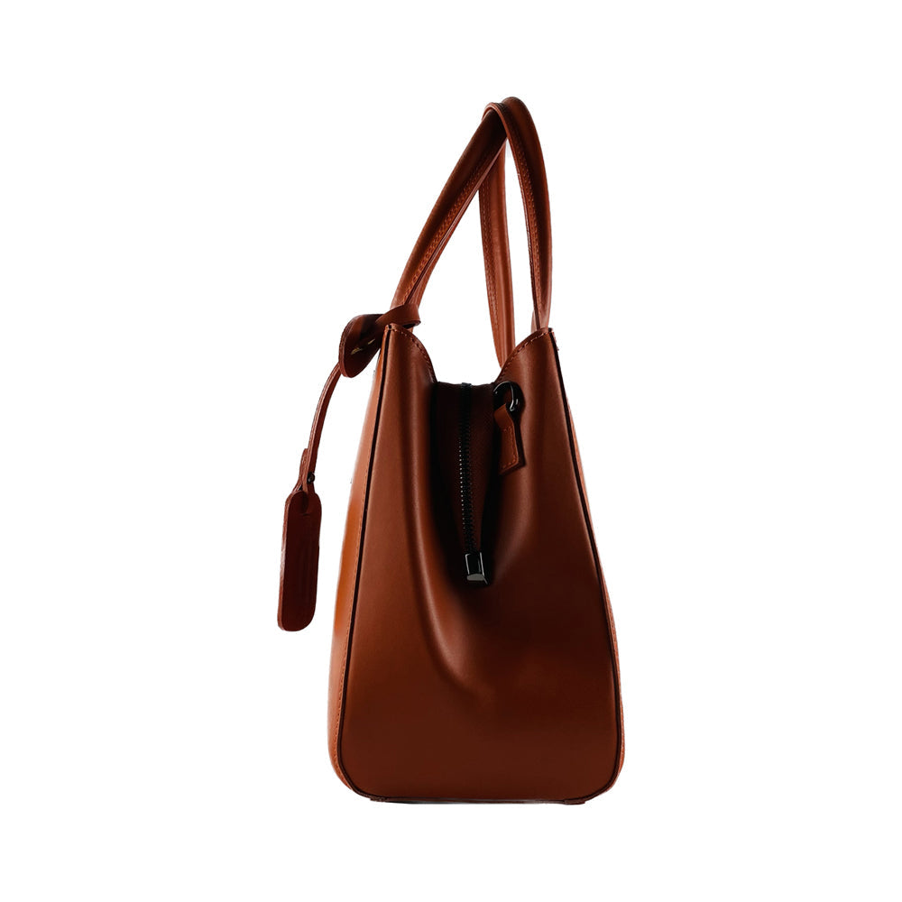 RB1004AM | Genuine Leather Hand Bag Made in Italy with Removable Shoulder Strap and Gunmetal Metal Carabiner Attachments - Paprika Color - Size: 33 x 25 x 15 cm + Handles 13 cm-3