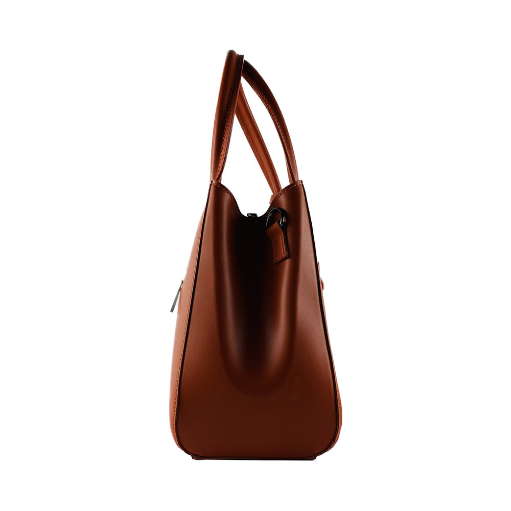 RB1004AM | Genuine Leather Hand Bag Made in Italy with Removable Shoulder Strap and Gunmetal Metal Carabiner Attachments - Paprika Color - Size: 33 x 25 x 15 cm + Handles 13 cm-4
