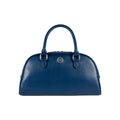 RB1034D | VIRGINIA Women's Bowling Bag in Genuine Saffiano Leather Made in Italy. Polished Silver Metal Hardware. Color: Blue. Dimensions: 35 x 19 x 14.5 + 12 cm (handle drop).