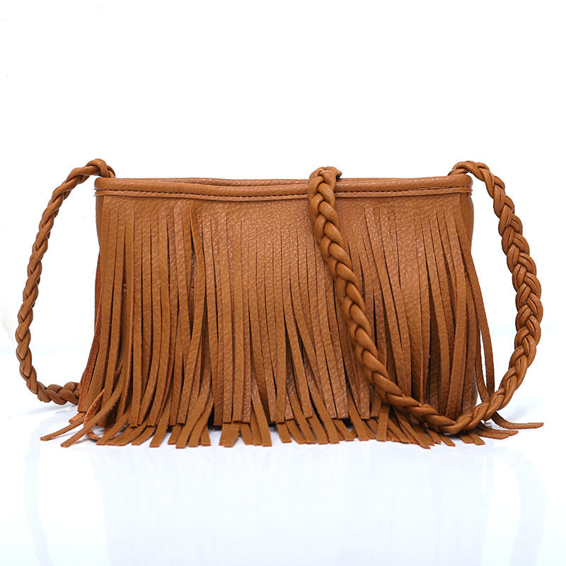 Woven Tassel Crossbody Bag - PU Leather Bag for Women