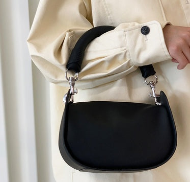 Retro Wing Bag - PU Leather Shoulder Handbag with Belt Detail