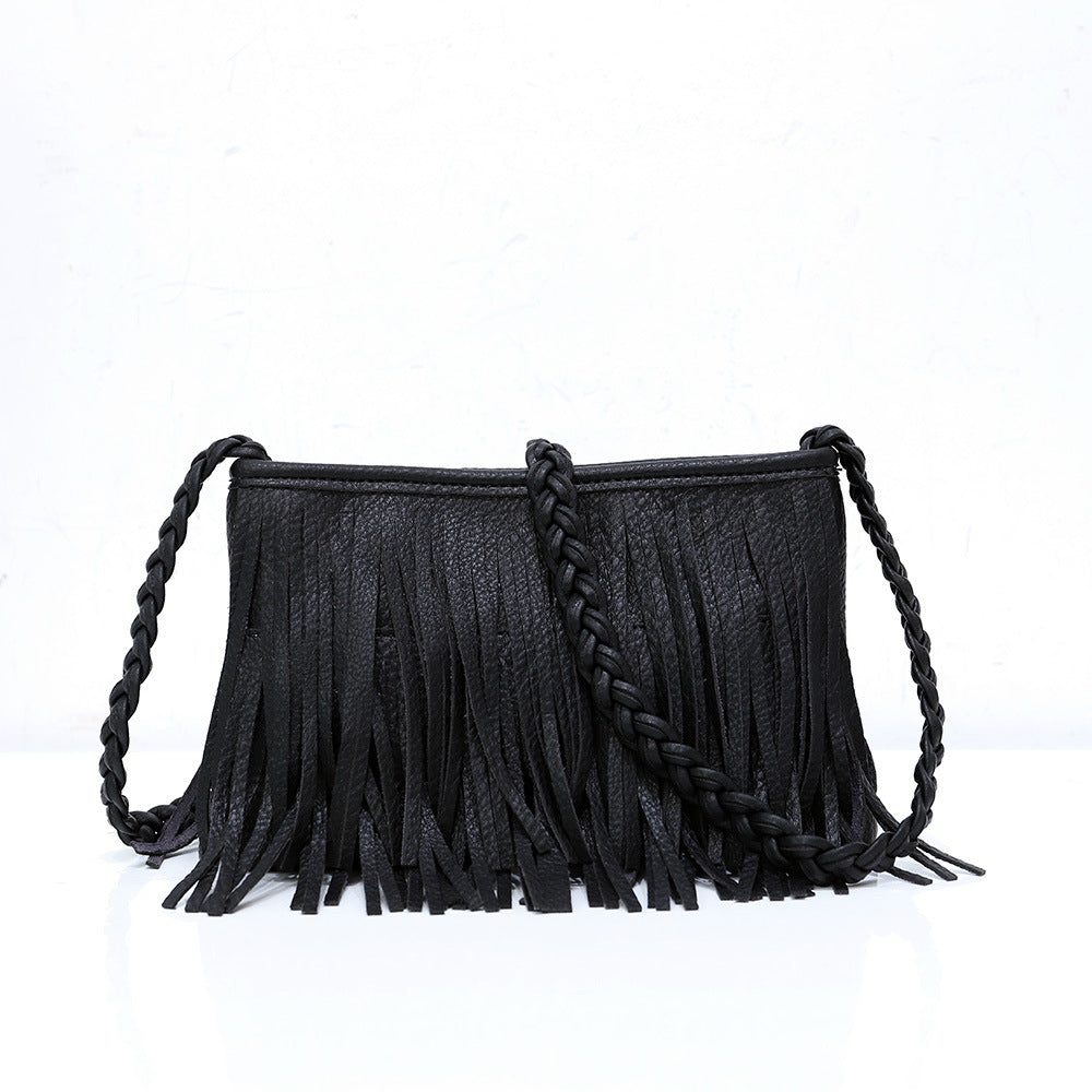 Woven Tassel Crossbody Bag - PU Leather Bag for Women